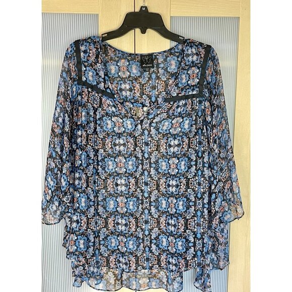Ella Moss Silk Bohemian Blouse Sz L Flowy Sheer Fairy Summer Casual Peasant Top - Picture 1 of 6